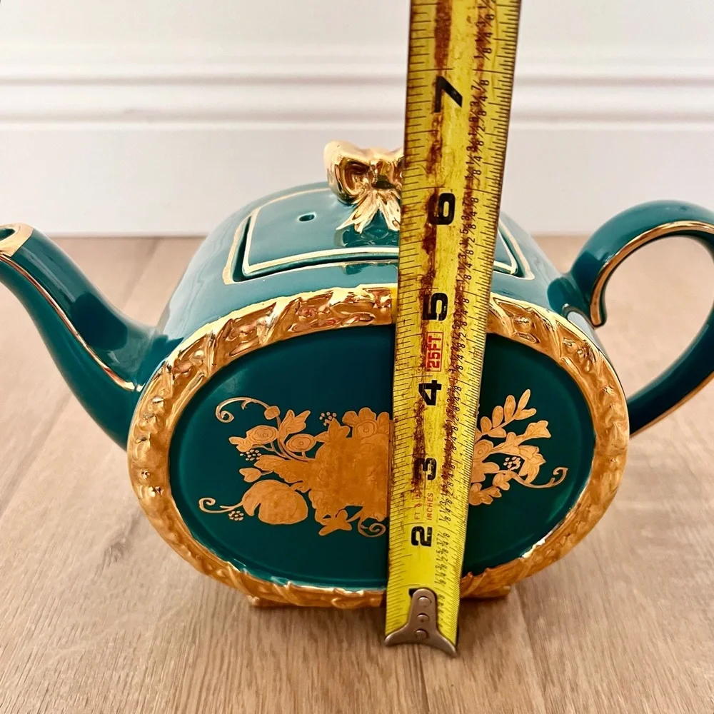 Rare 1930s Sadler England 1729 II Cube Teapot Green‎ With Gold Flower Vintage